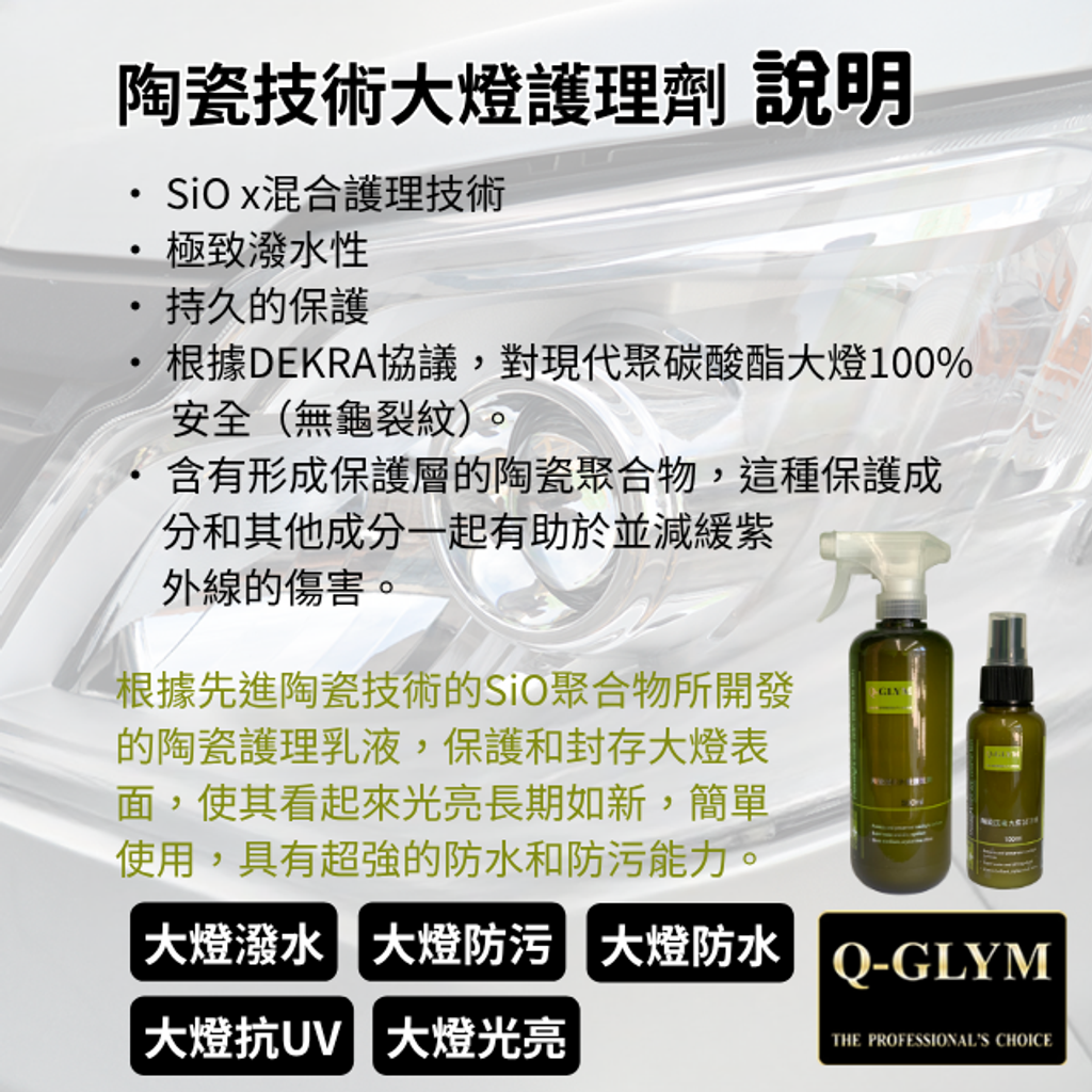 Q-GLYM陶瓷技術大燈護理劑說明