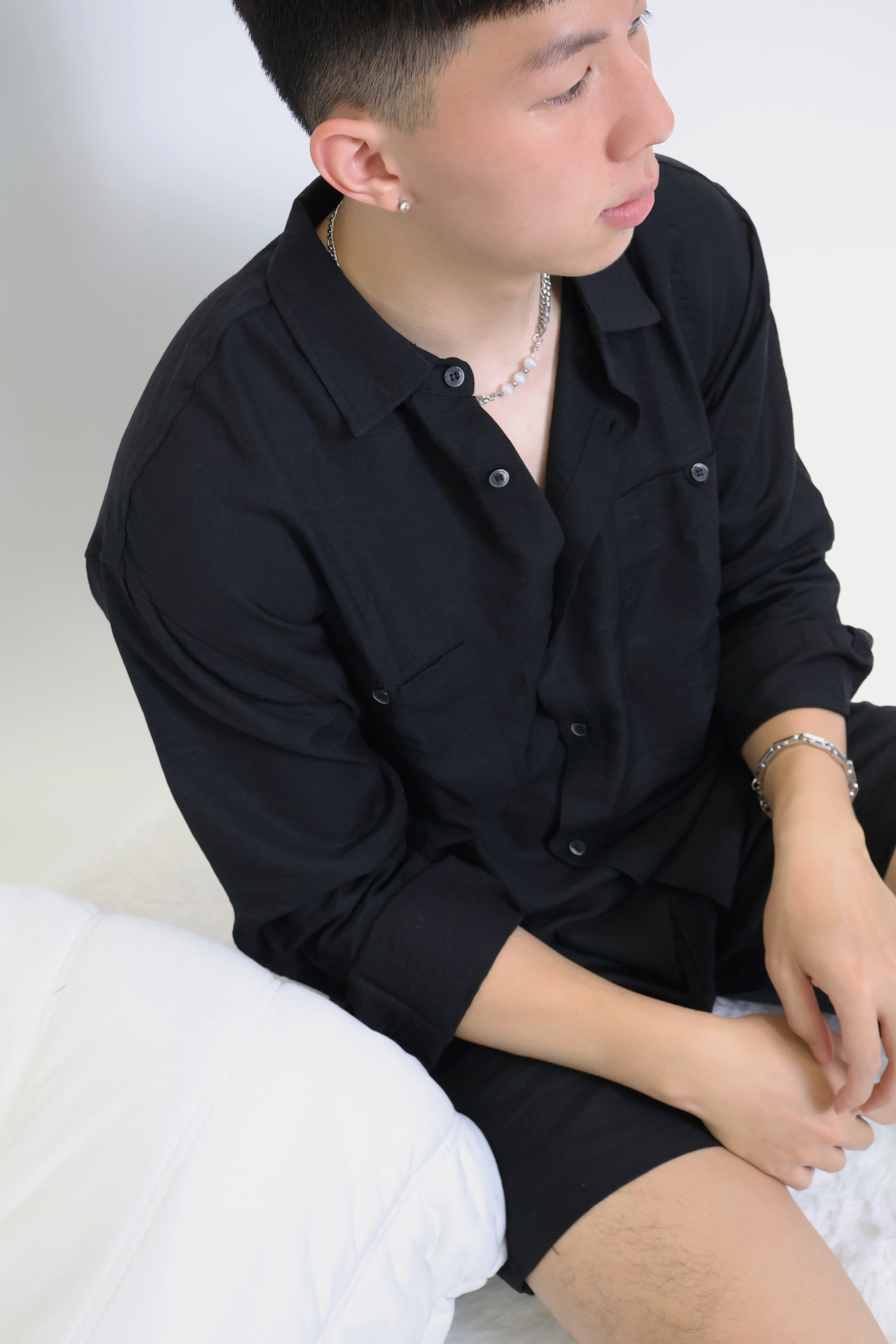 IMG_2108皺皺棉麻 古巴長袖襯衫＋短褲套裝