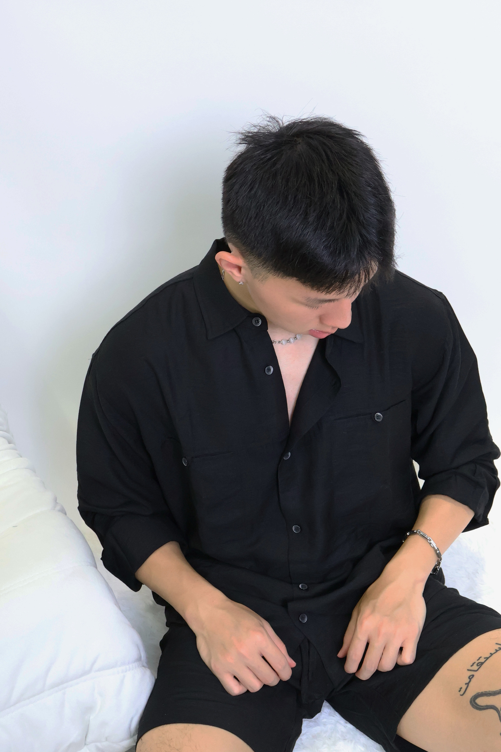 IMG_2111皺皺棉麻 古巴長袖襯衫+短褲套裝