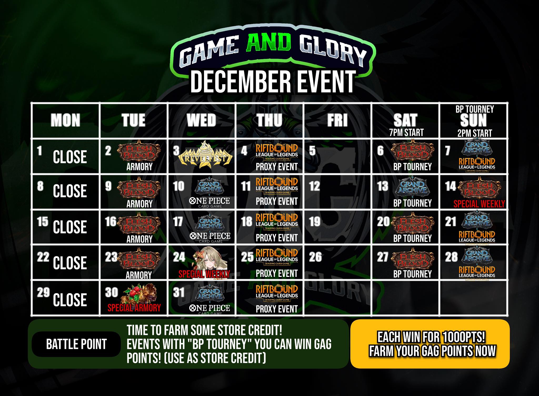 december event schedule 