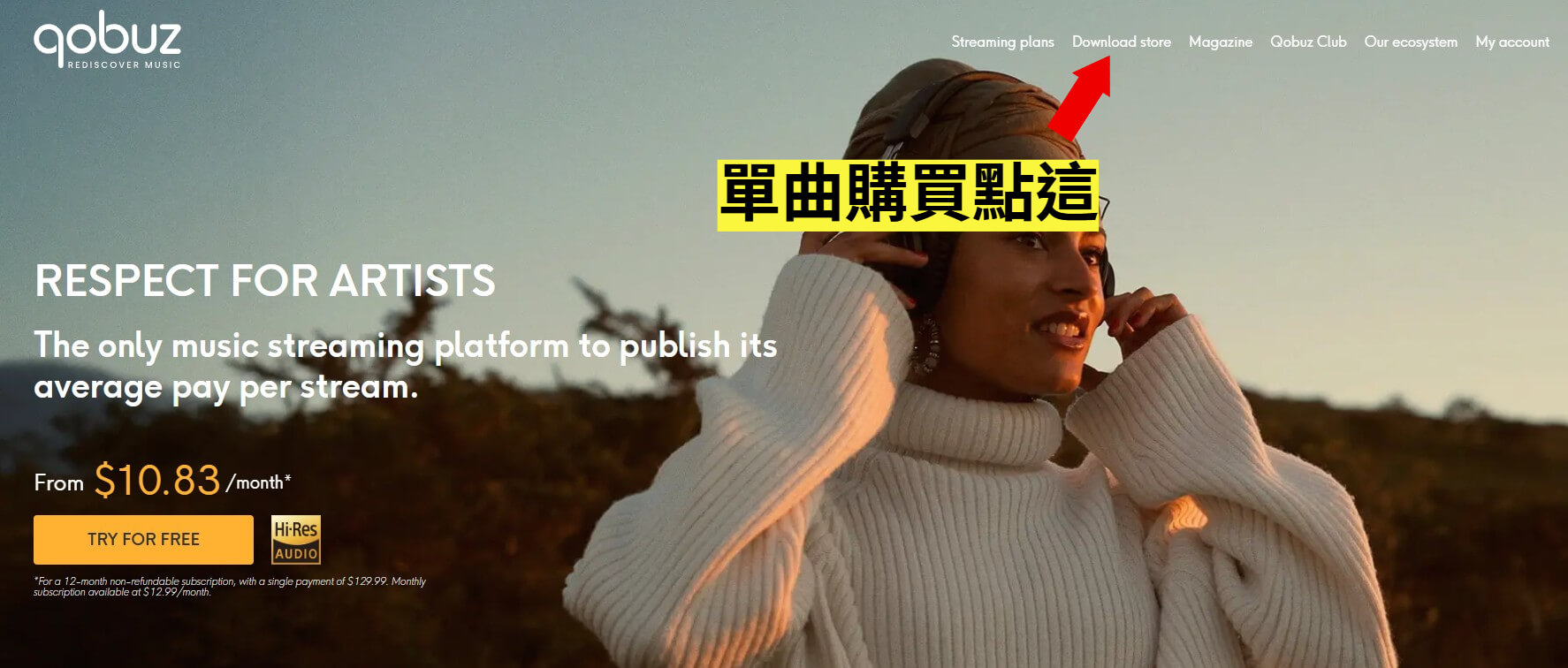 點擊 Qobuz Store 進入音樂購買商城