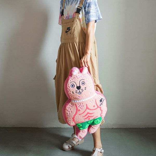 若愚工坊 粉紅肌肉猛男兔布偶 玩偶 肌肉兔 猛男兔 搞怪 粉紅兔 沙發抱枕 玩偶 靠墊 布偶 送禮｜嗨寶好選物