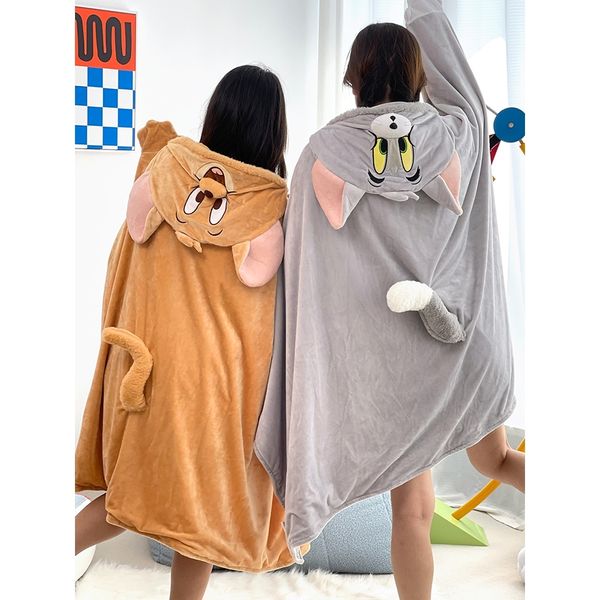 湯姆貓與傑利鼠 Tom and Jerry 貓與老鼠 午睡毯 連帽披毯 抱枕 兩用｜嗨寶好選物