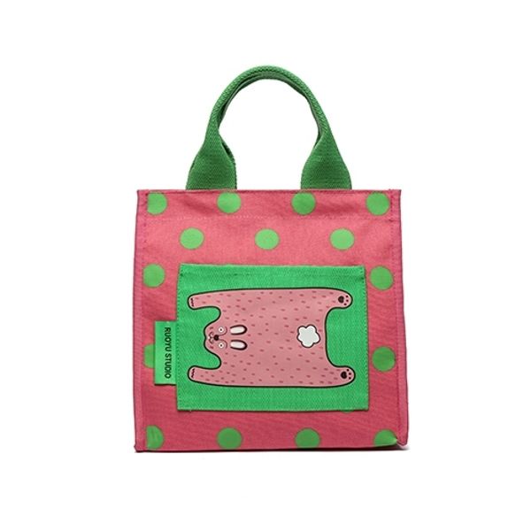 若愚工坊 可愛獅子 可愛貓咪 刺繡 粉紅肌肉猛男兔 肌肉兔  搞怪 粉紅兔 帆布包 手提包｜嗨寶好選物