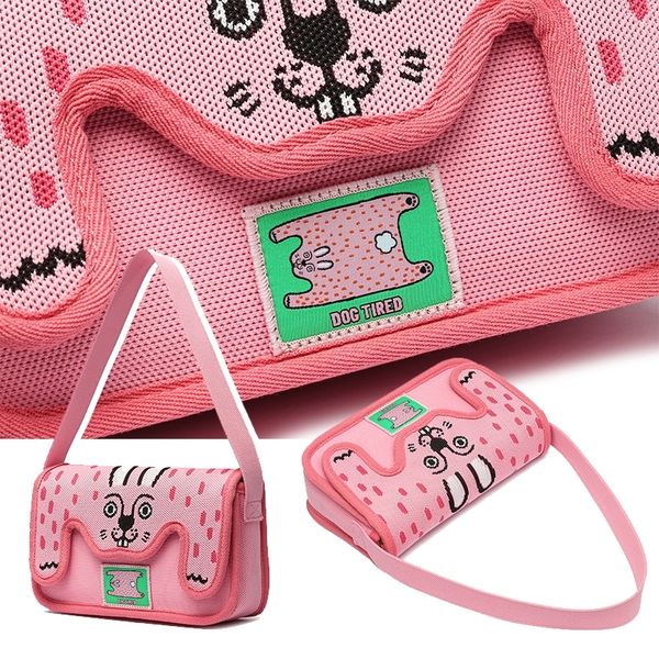 若愚工坊 可愛獅子 可愛貓咪 刺繡 粉紅肌肉猛男兔 肌肉兔  搞怪 粉紅兔 腰包 手提包 腋下包｜嗨寶好選物