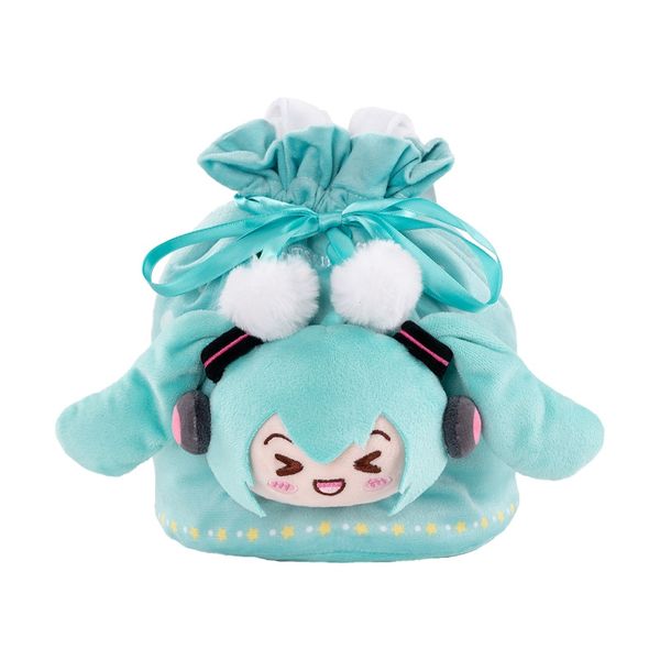 MIKU 初音未來 瞇瞇眼系列可愛毛絨束口袋 手提收納包 miku周邊 初音 束口袋｜嗨寶好選物