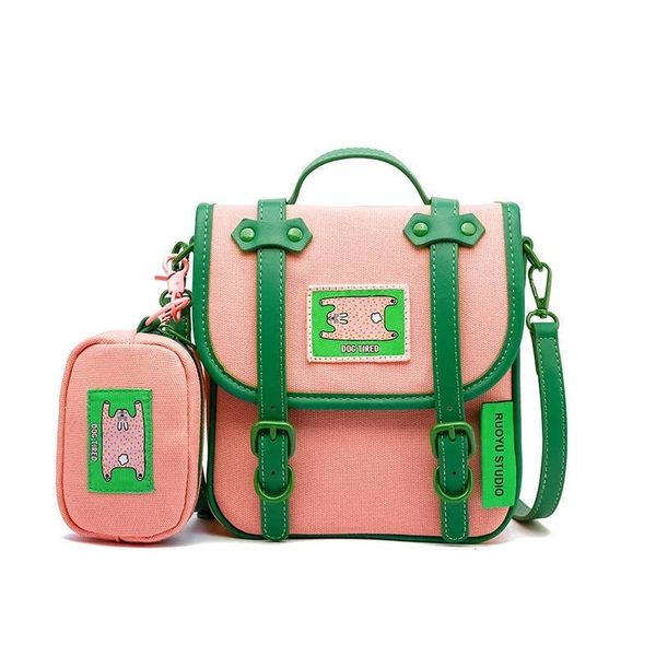 若愚工坊 可愛獅子 可愛貓咪 刺繡 粉紅肌肉猛男兔 肌肉兔  搞怪 粉紅兔 雙肩包 小包 後背包｜嗨寶好選物