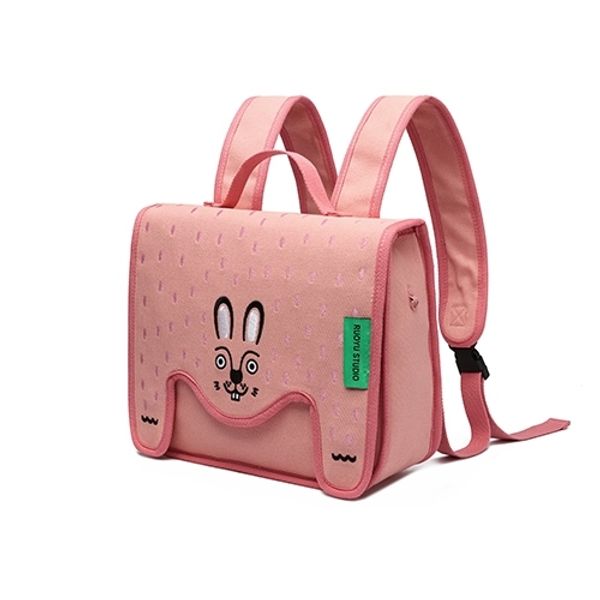 若愚工坊 可愛獅子 可愛貓咪 刺繡 粉紅肌肉猛男兔 肌肉兔  粉紅兔 翻蓋雙肩包 後背包 背包｜嗨寶好選物