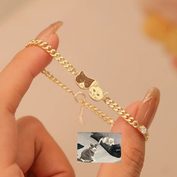 照片訂製  來圖訂製 手工打造 925銀手鍊 手鍊 貓貓 狗狗 孩子 手鍊 手環 紀念物｜嗨寶好選物