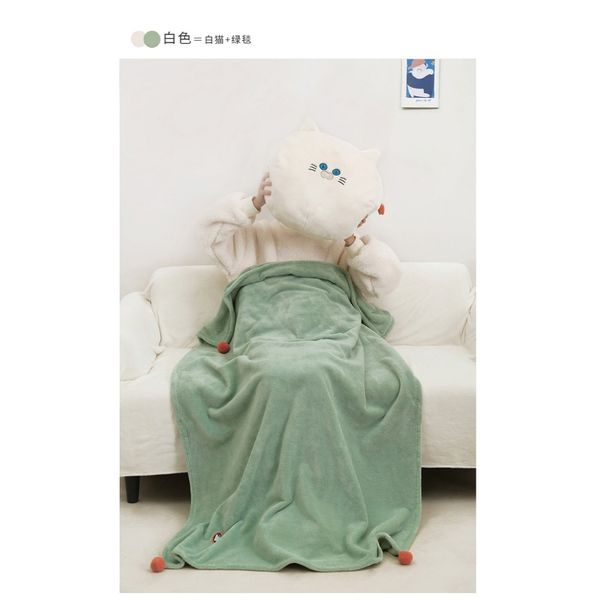 雲朵工廠 抱抱系列 可愛貓頭 午睡毯 靠枕 二合一 珊瑚絨 空調毯 辦公室午睡｜嗨寶好選物