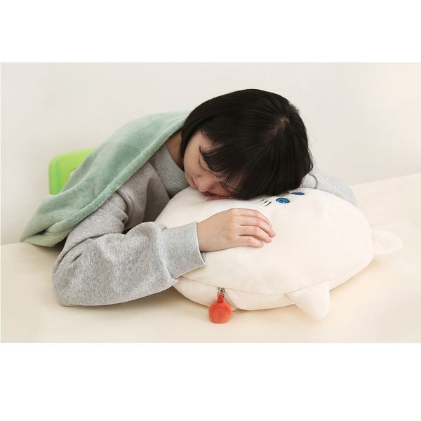 雲朵工廠 抱抱系列 可愛貓頭 午睡毯 靠枕 二合一 珊瑚絨 空調毯 辦公室午睡｜嗨寶好選物