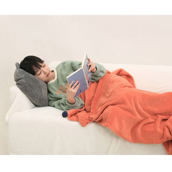 雲朵工廠 抱抱系列 可愛貓頭 午睡毯 靠枕 二合一 珊瑚絨 空調毯 辦公室午睡｜嗨寶好選物