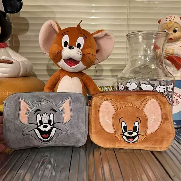 日本 Tom & Jerry 湯姆貓與傑利鼠 刺繡 收納包 短毛絨 手伴 公仔 擺件 扭蛋  開口包｜嗨寶好選物