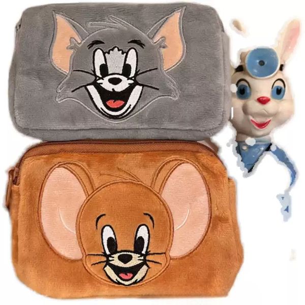 日本 Tom & Jerry 湯姆貓與傑利鼠 刺繡 收納包 短毛絨 手伴 公仔 擺件 扭蛋  開口包｜嗨寶好選物