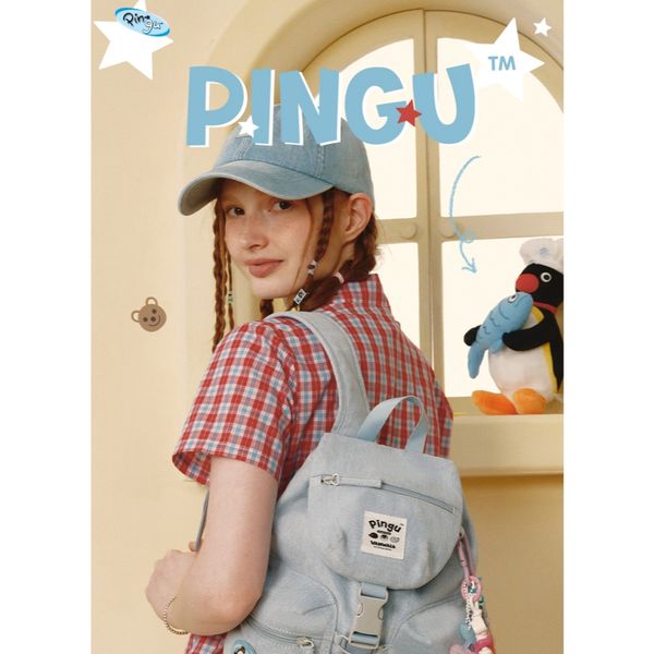 Pingu 企鵝家族 企鵝出遊系列 休閒 雙肩包 翻蓋 輕便背包 書包 後背包｜嗨寶好選物