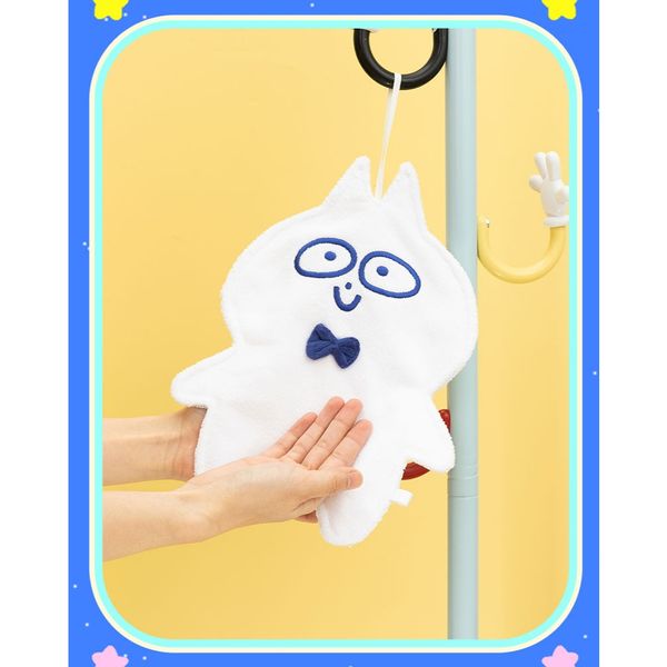 領結貓 擦手巾 可愛卡通 可掛式 吸水 速乾 家用 浴室 擦手巾 毛巾 手帕巾 小毛巾｜嗨寶好選物