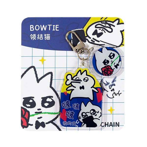 領結貓 卡通 壓克力鑰匙扣 情侶包包掛件 可愛創意背包掛飾 鑰匙圈 裝飾 掛飾 拉鍊扣｜嗨寶好選物