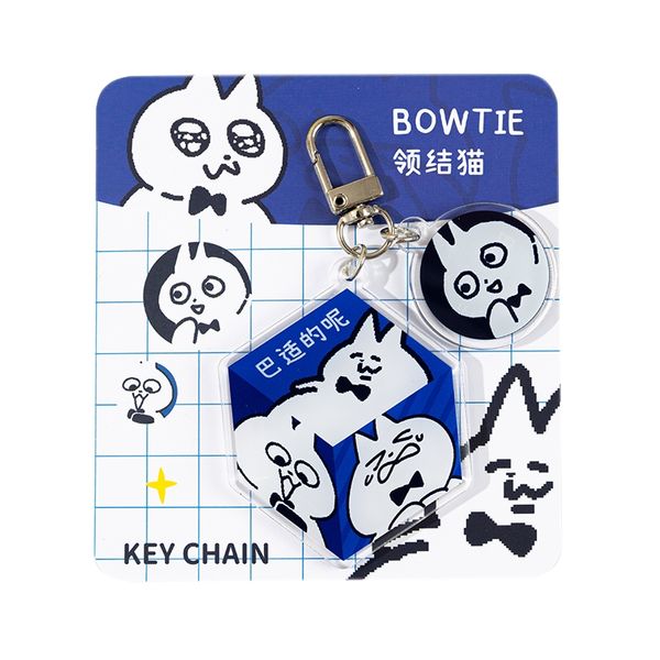 領結貓 卡通 壓克力鑰匙扣 情侶包包掛件 可愛創意背包掛飾 鑰匙圈 裝飾 掛飾 拉鍊扣｜嗨寶好選物