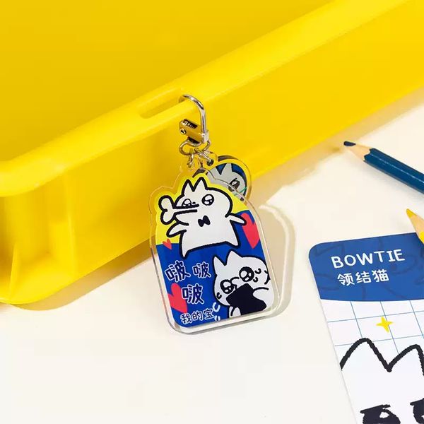領結貓 卡通 壓克力鑰匙扣 情侶包包掛件 可愛創意背包掛飾 鑰匙圈 裝飾 掛飾 拉鍊扣｜嗨寶好選物