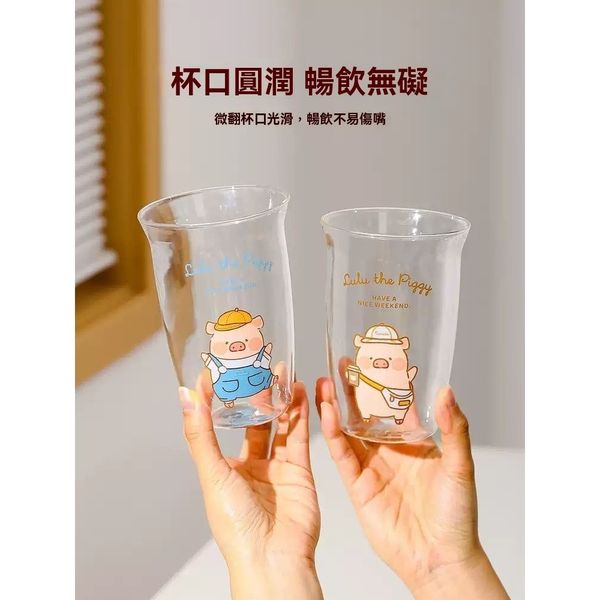 【嗨寶貓溫暖雜物】LULU豬 罐頭豬 LULU 豬 玻璃水杯 牛奶杯 果汁杯 飲料杯 擺件 收藏 500ml