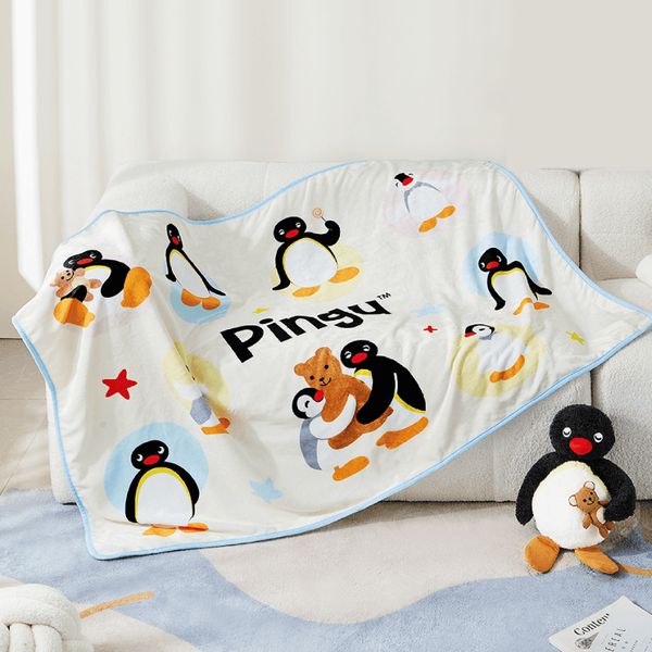 Pingu企鵝家族 毛毯 披肩｜言倉｜保暖秋冬 毛絨毯 情侶家居 可愛卡通 禮物｜嗨寶好選物
