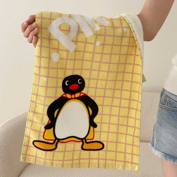 Pingu 企鵝家族 黃色格紋 浴巾｜富山商店｜Pingu 大王 全棉 毛巾 可愛 印花 居家 實用 禮物｜嗨寶好選物