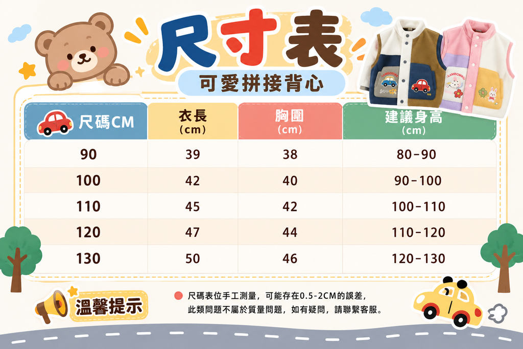可愛拼接背心_sizechart