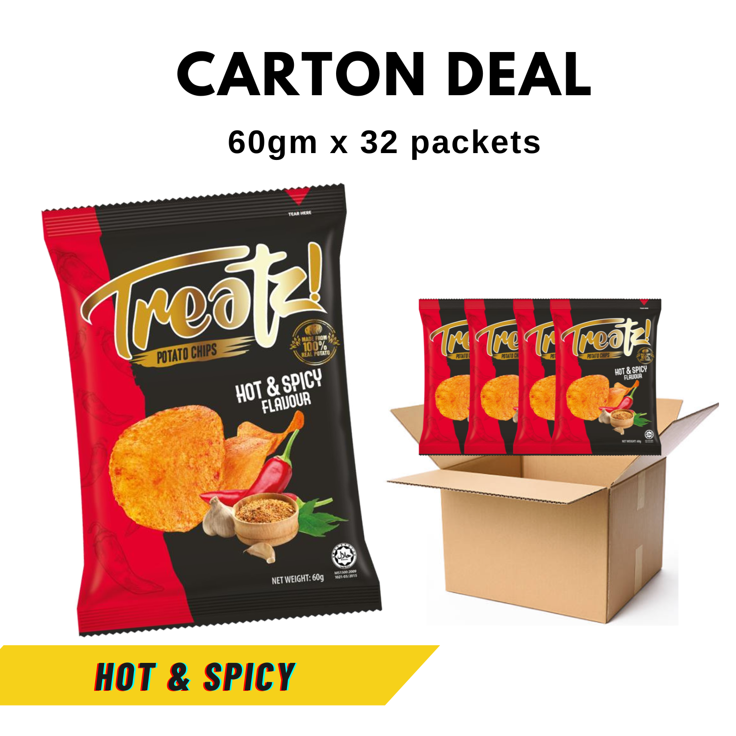 Treatz Potato Chips Hot n Spicy-Carton