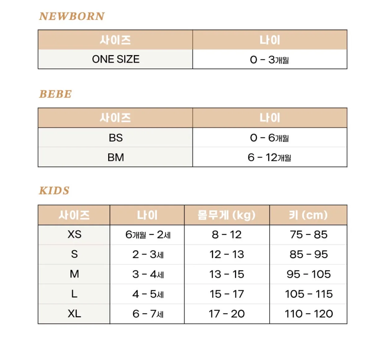 키즈 사이즈표 (1)