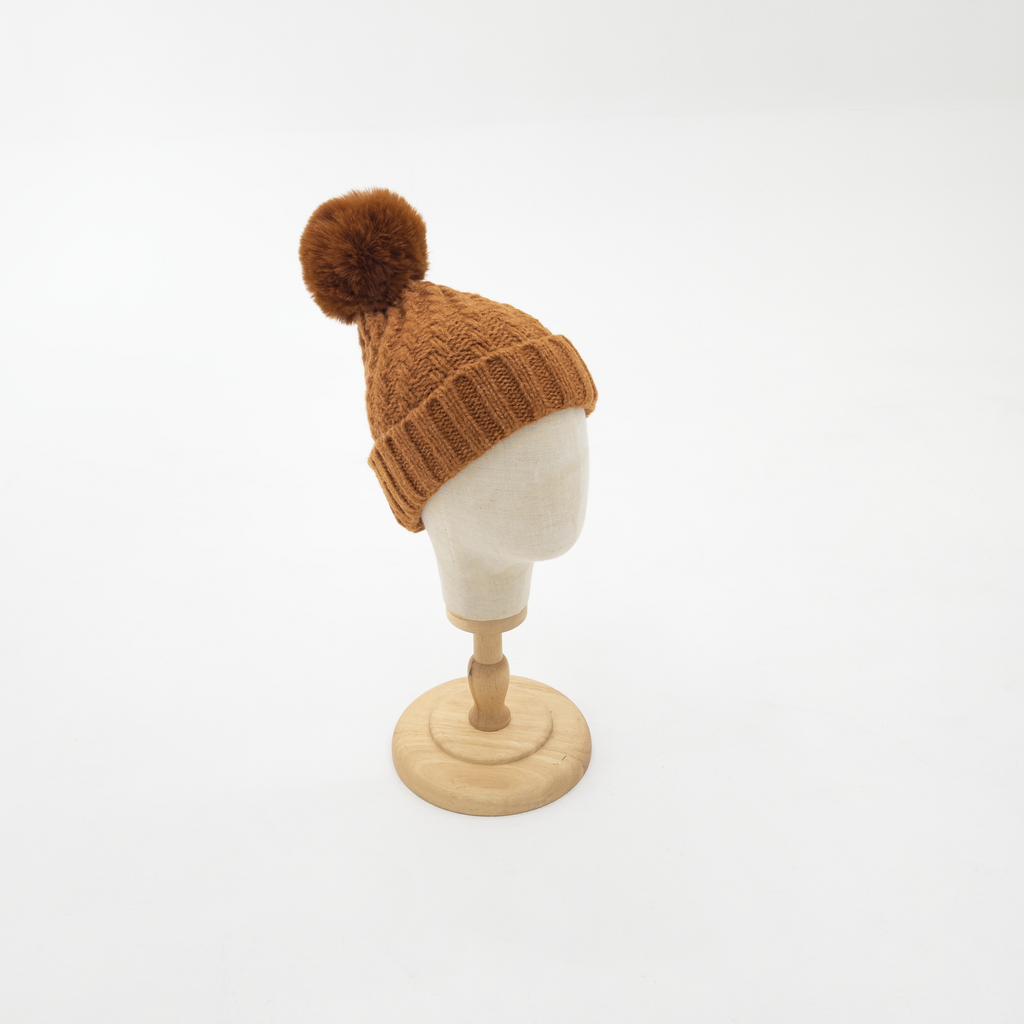 (할인) 꽈배기 방울 비니_브라운