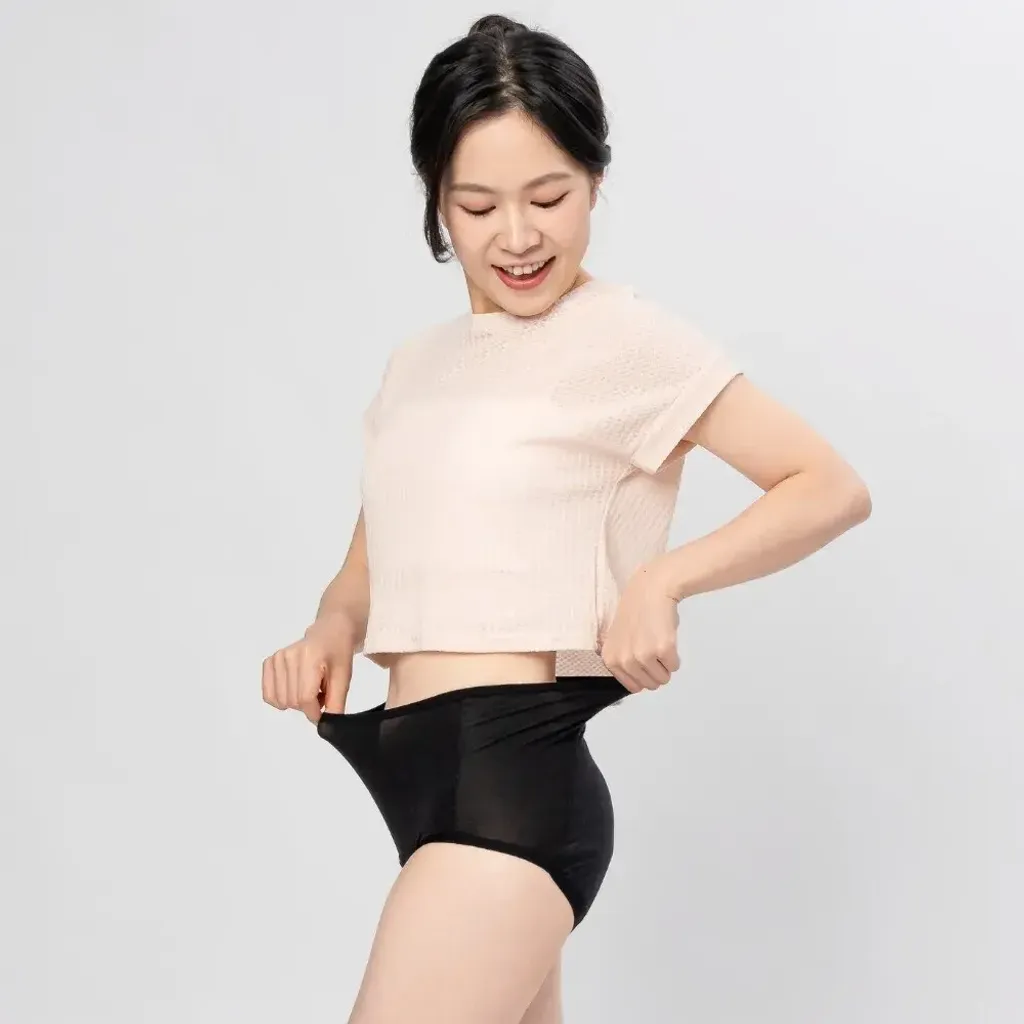 high waist rayon period underwear, overnight, heavy flow, black