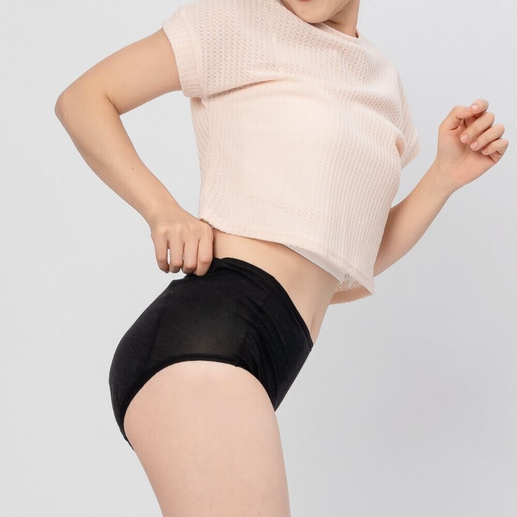 high waist rayon period underwear, overnight, heavy flow, black