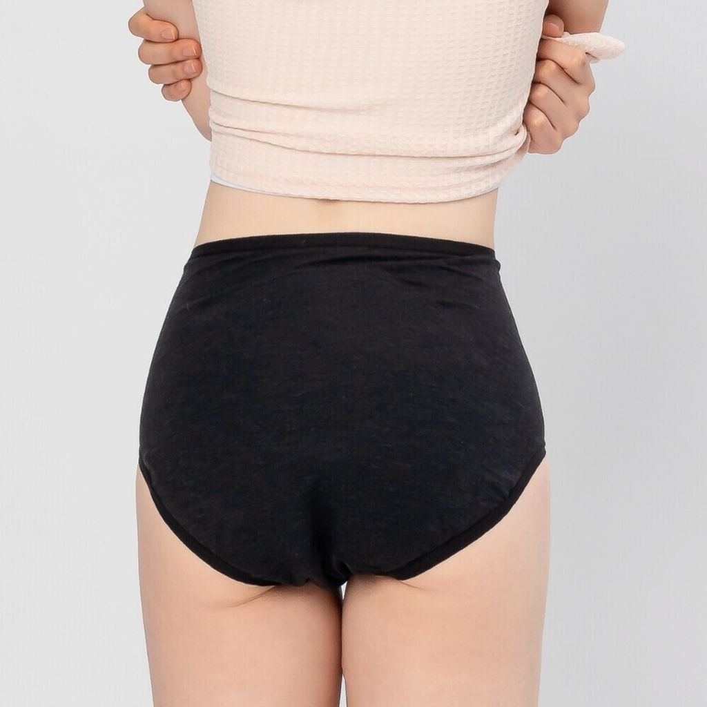 high waist rayon period underwear, overnight, heavy flow, black, back