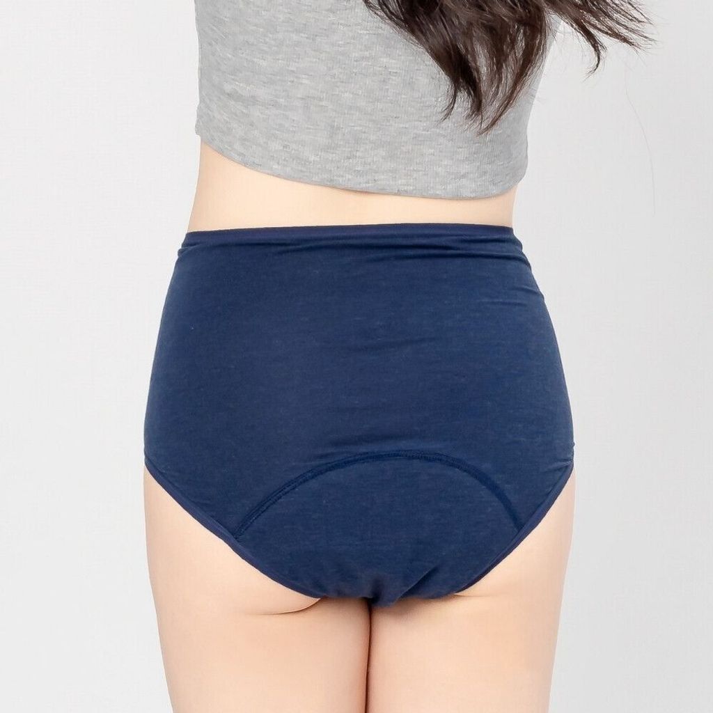 high waist rayon period underwear, daywear, heavy flow, navy, back