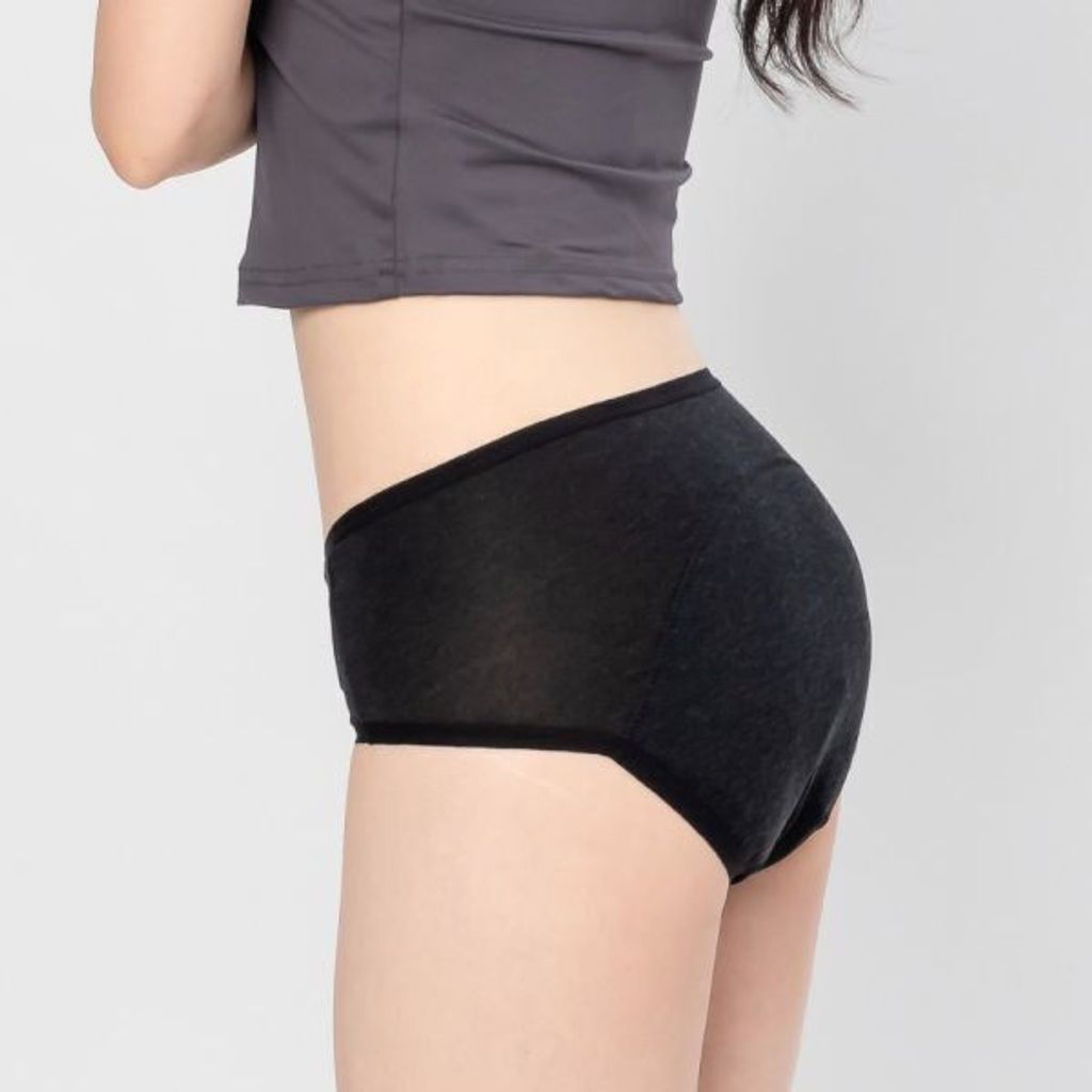 mid waist rayon period underwear, overnight, heavy flow, black