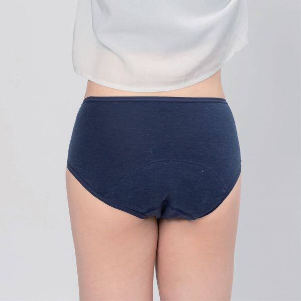 mid waist rayon period underwear, daywear, heavy flow, navy, back