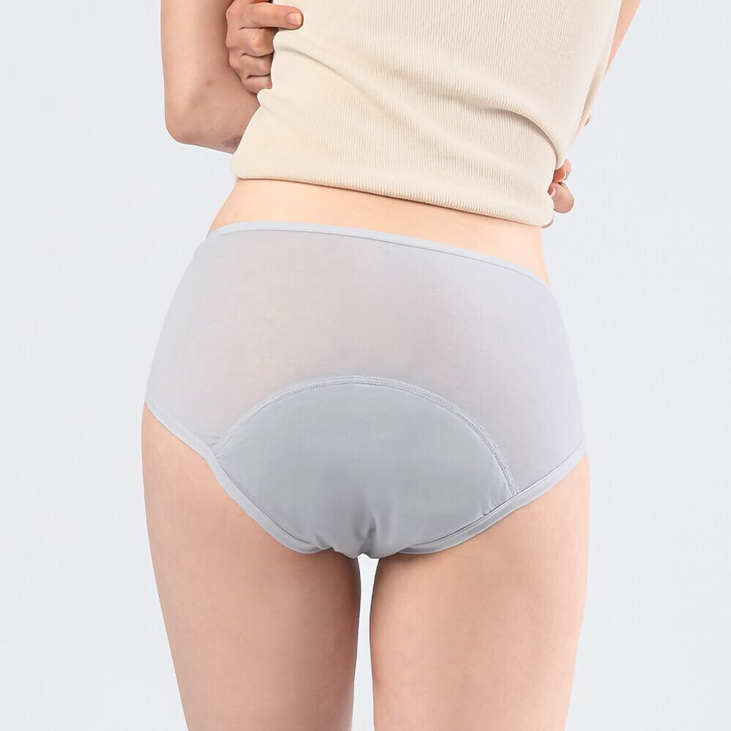 mid waist rayon period underwear, daywear, heavy flow, light gray, back