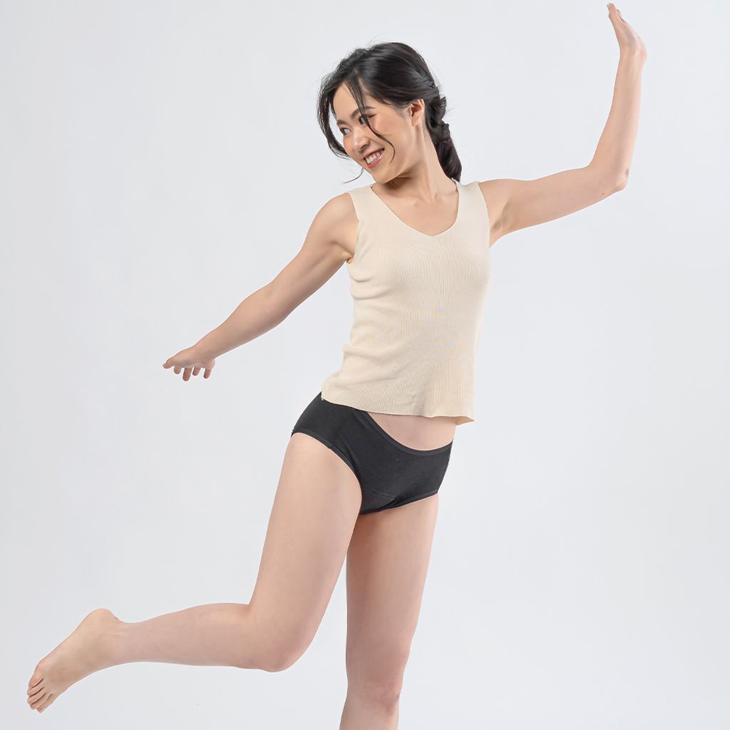 mid waist rayon period underwear, daywear black