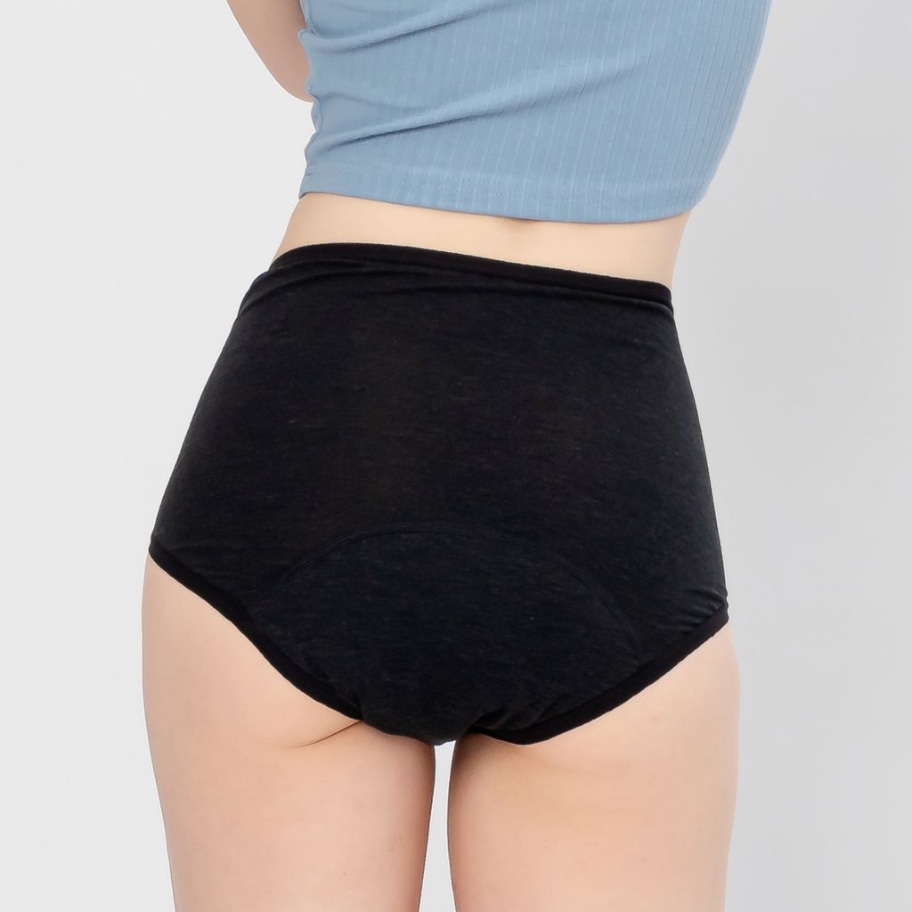 high waist rayon period underwear, daywear, black, back