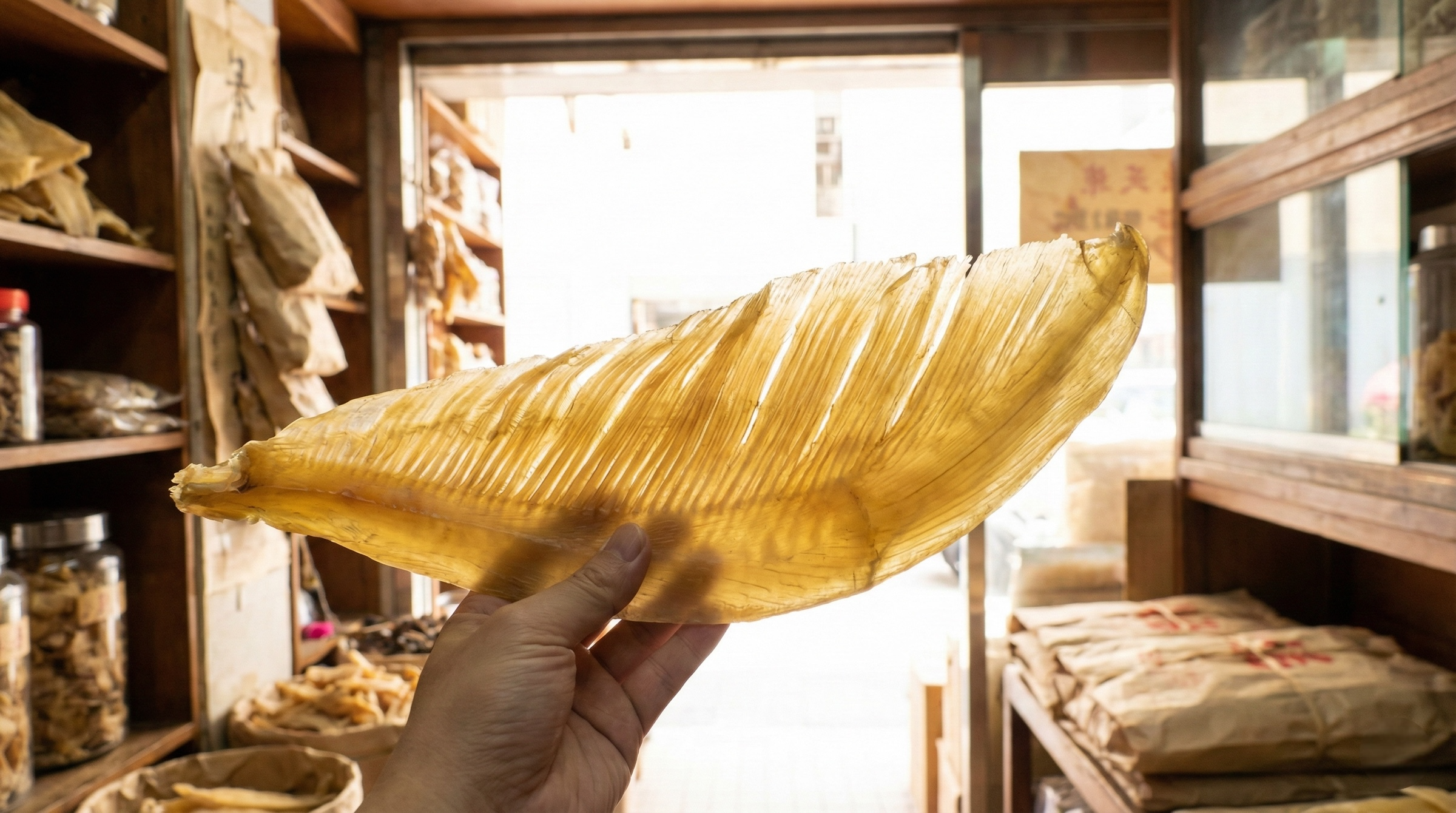 真假魚翅分辨：對光照看翅針