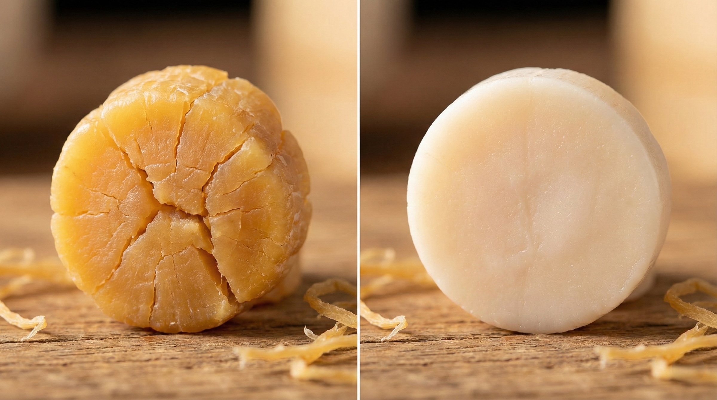 真假北海道干貝對比：看裂痕分辨組合肉