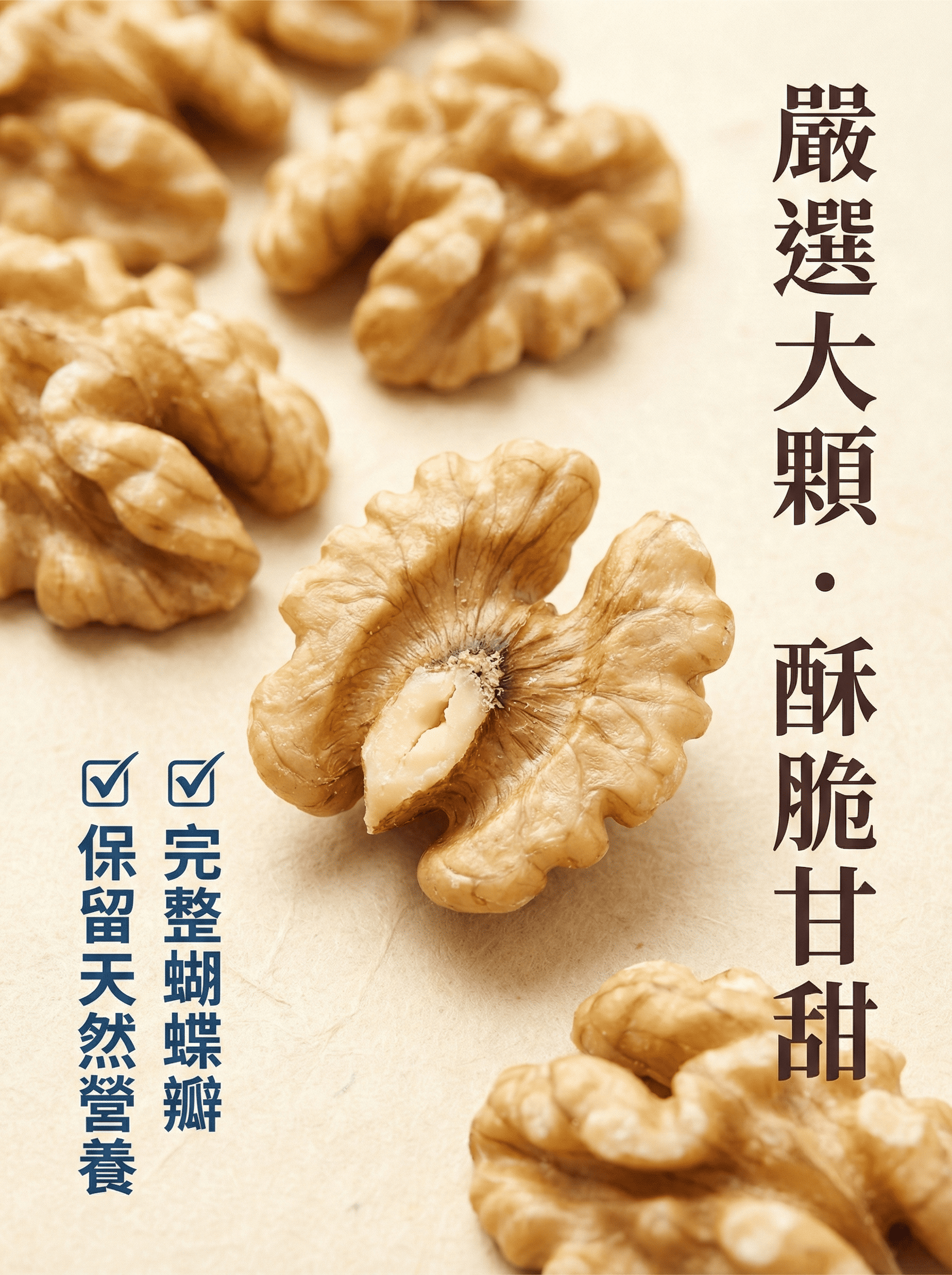 美國原味核桃-嚴選大顆完整蝴蝶瓣-酥脆甘甜