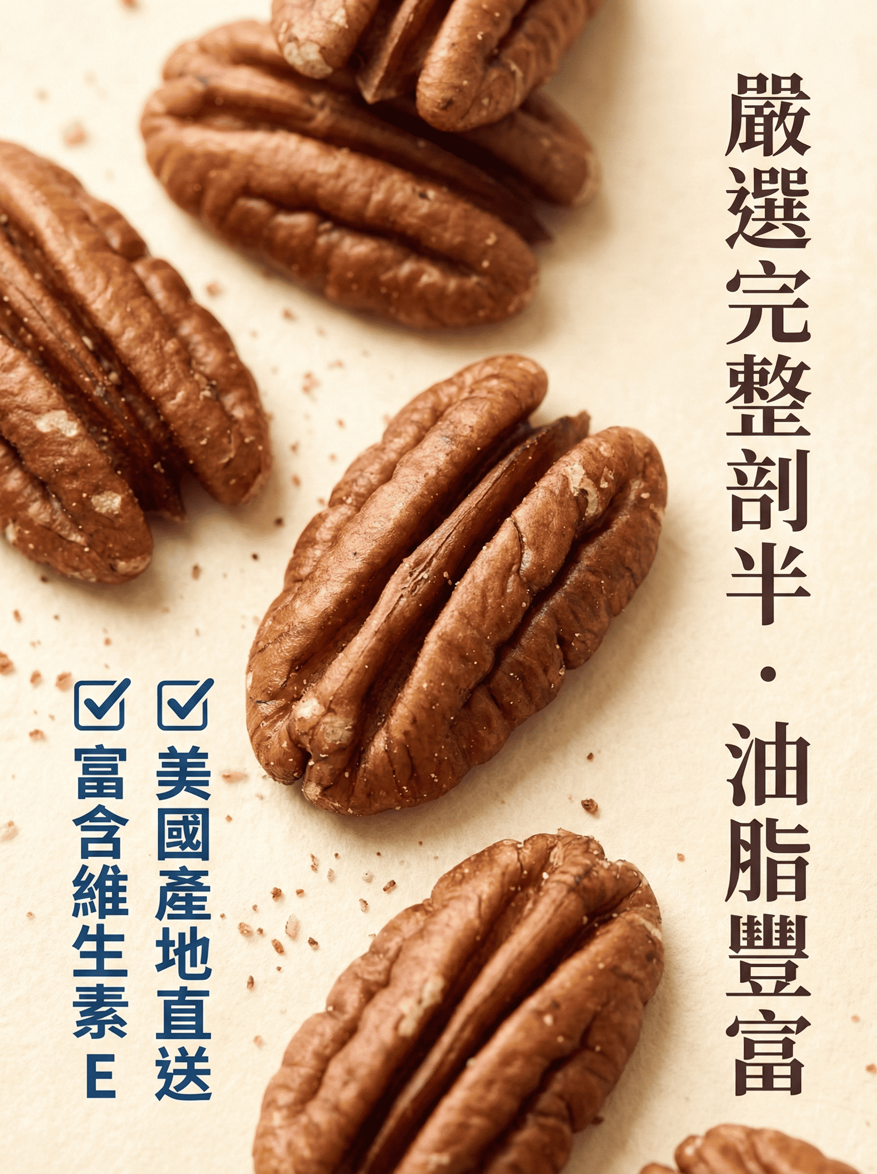 美國原味山核桃-嚴選完整剖半果仁-油脂豐富