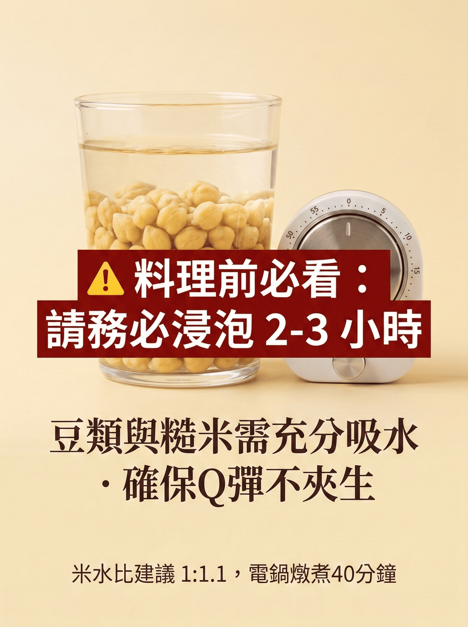 穀力充沛機能米烹煮前需浸泡2-3小時以確保口感Q彈