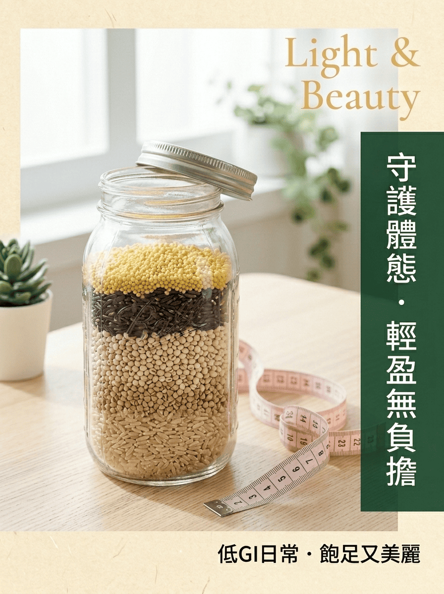 一位健康的女性享用碗裝的穀麗輕盈機能米飯，象徵守護體態輕盈無負擔