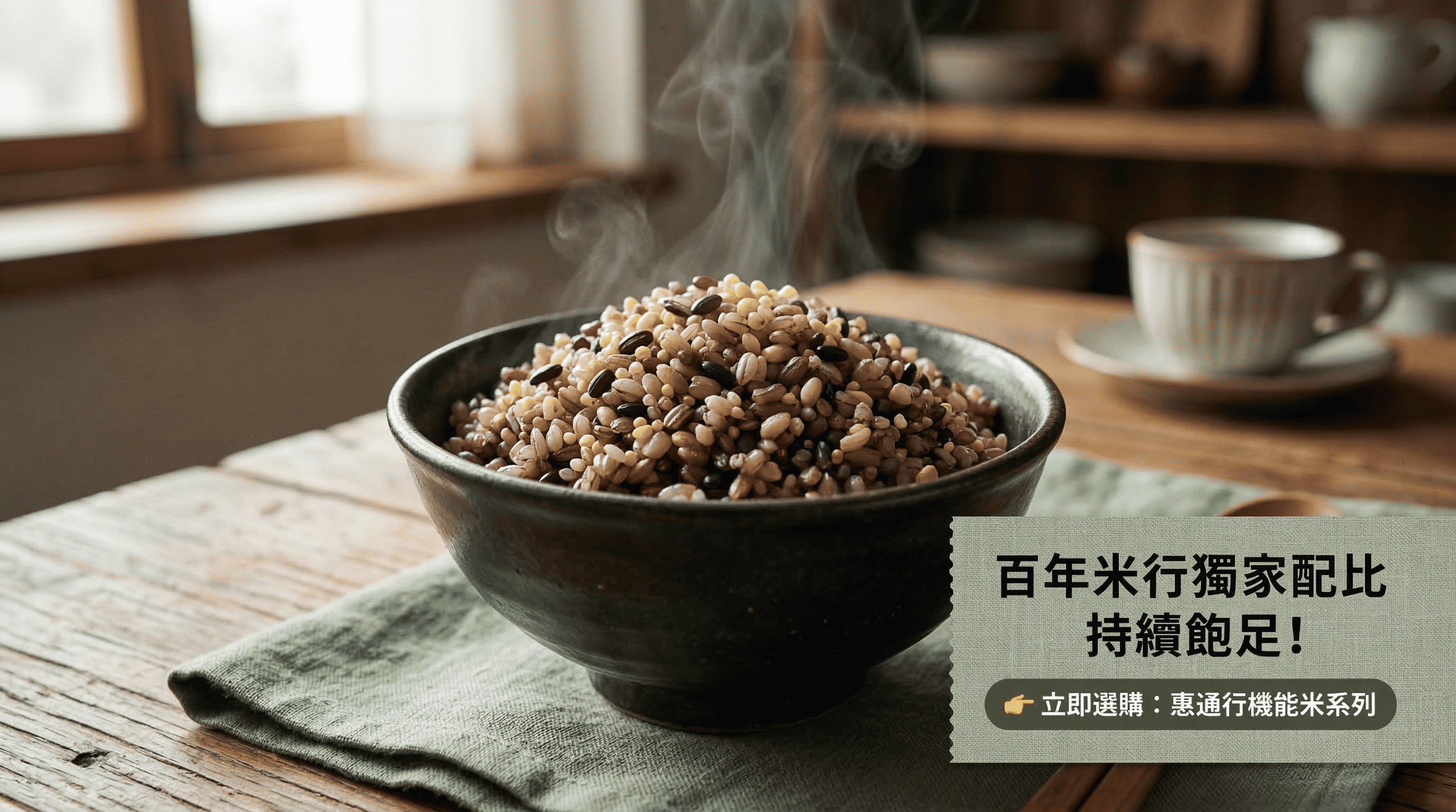 惠通行精選低GI五穀雜糧飯，色香味俱全且口感Q彈的健康主食