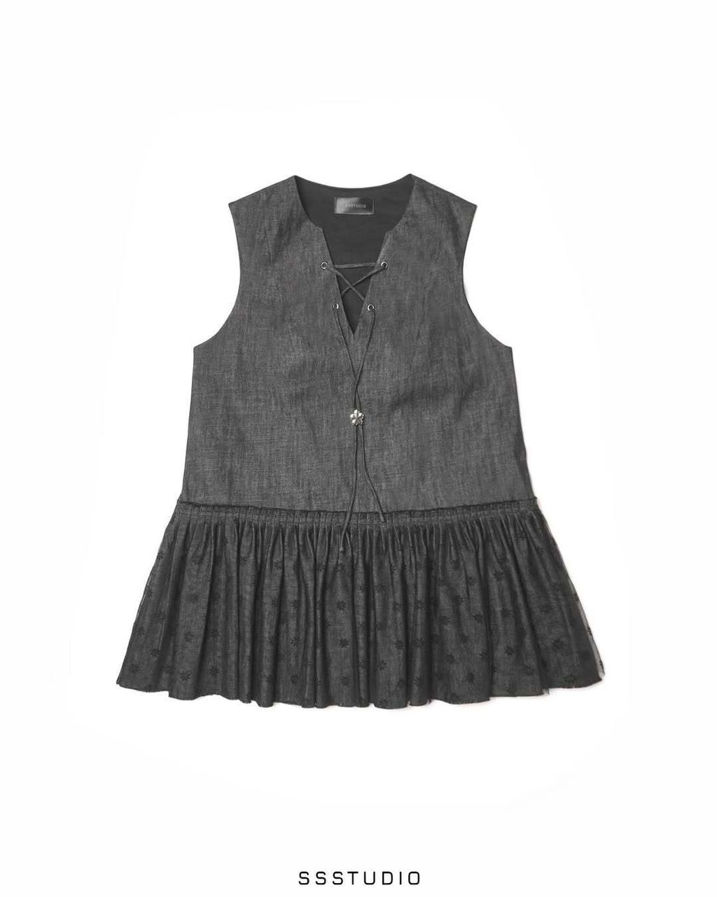 Áo Em HoaChất liệu- Denim - Lưới hoaMàu sắc- Đen xám Size- S - M (1)