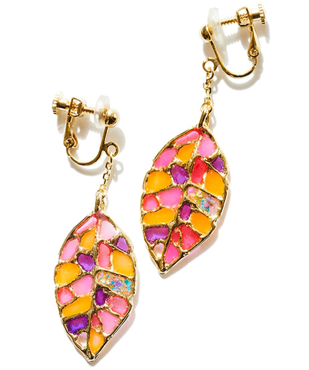 Stained glass Leaf Earrings-3