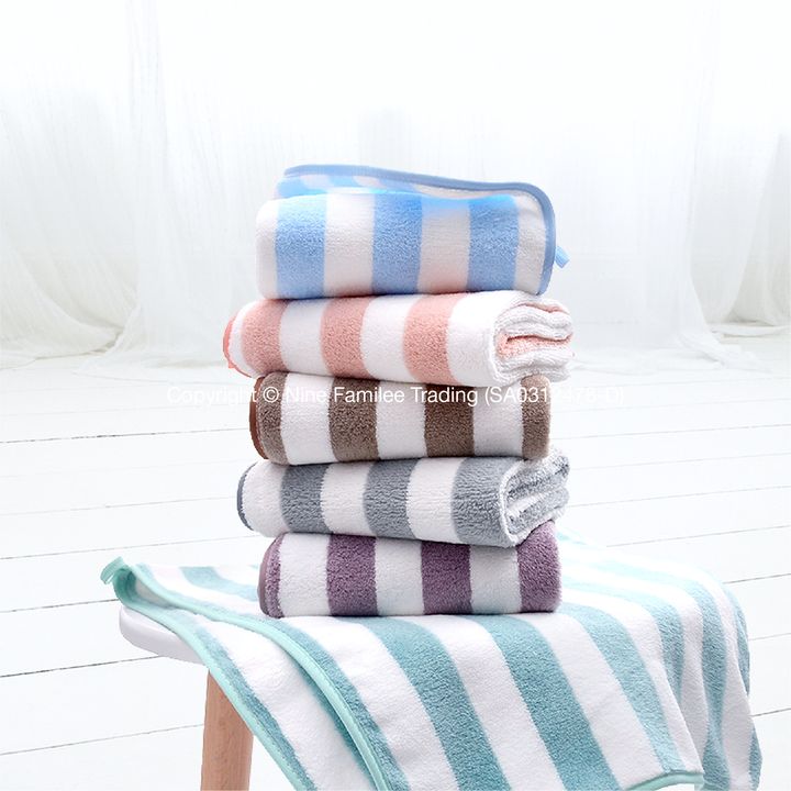 Products - Bold Striped Coral Fleece Hand Towel-01.jpg