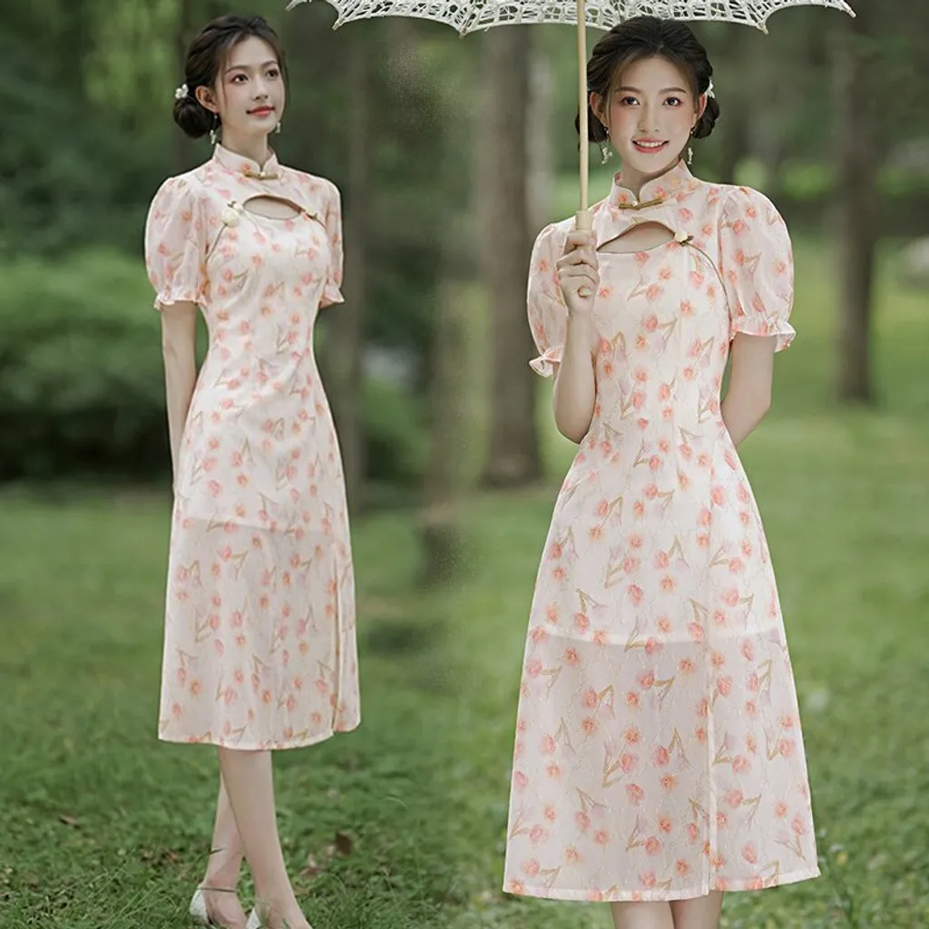 MODERN FLORAL CHEONGSAM DRESS KFN1845 – Katrina Fashion